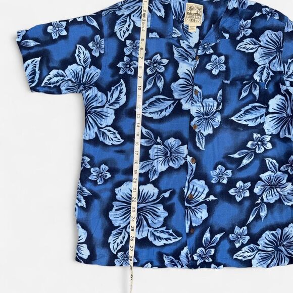 Vintage Steve & Barry's Blue Hawaiian Print Floral Button Down Shirt - Picture 6 of 7